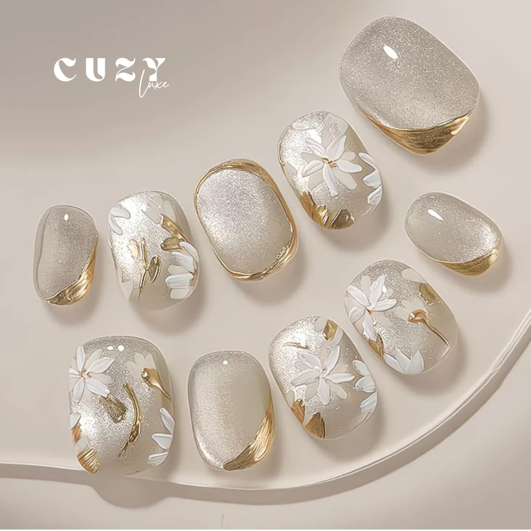 Golden Petal Glow Nail Art