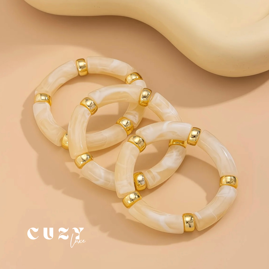 Golden Resin Muse – Statement Bracelet Set