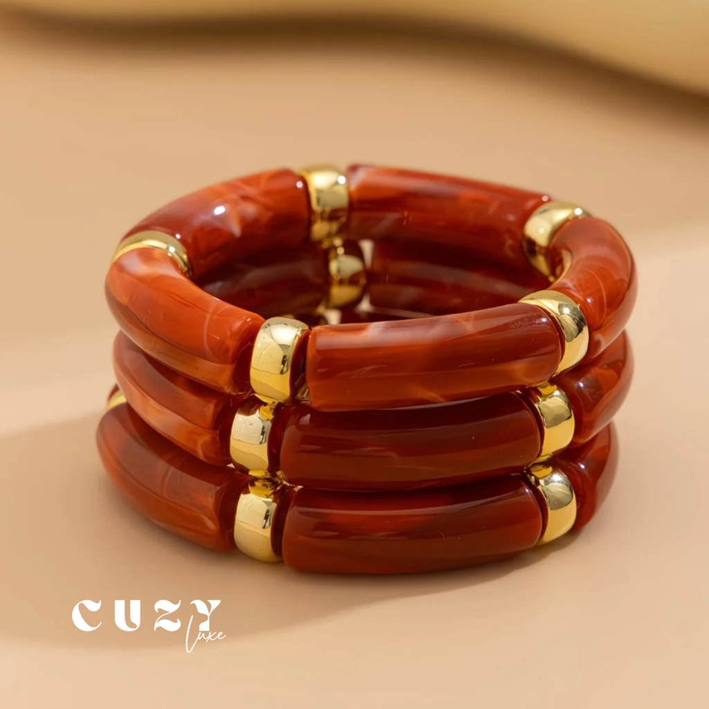 Golden Resin Muse – Statement Bracelet Set