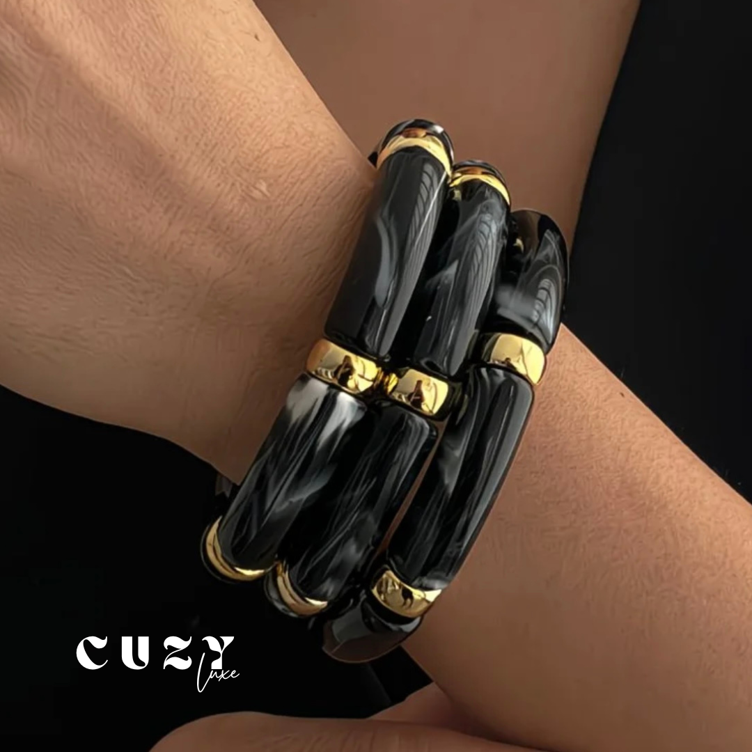 Golden Resin Muse – Statement Bracelet Set